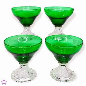 4 Vtg Anchor Hocking Burple Inspiration Green Champagne/Sherbert Glasses USA